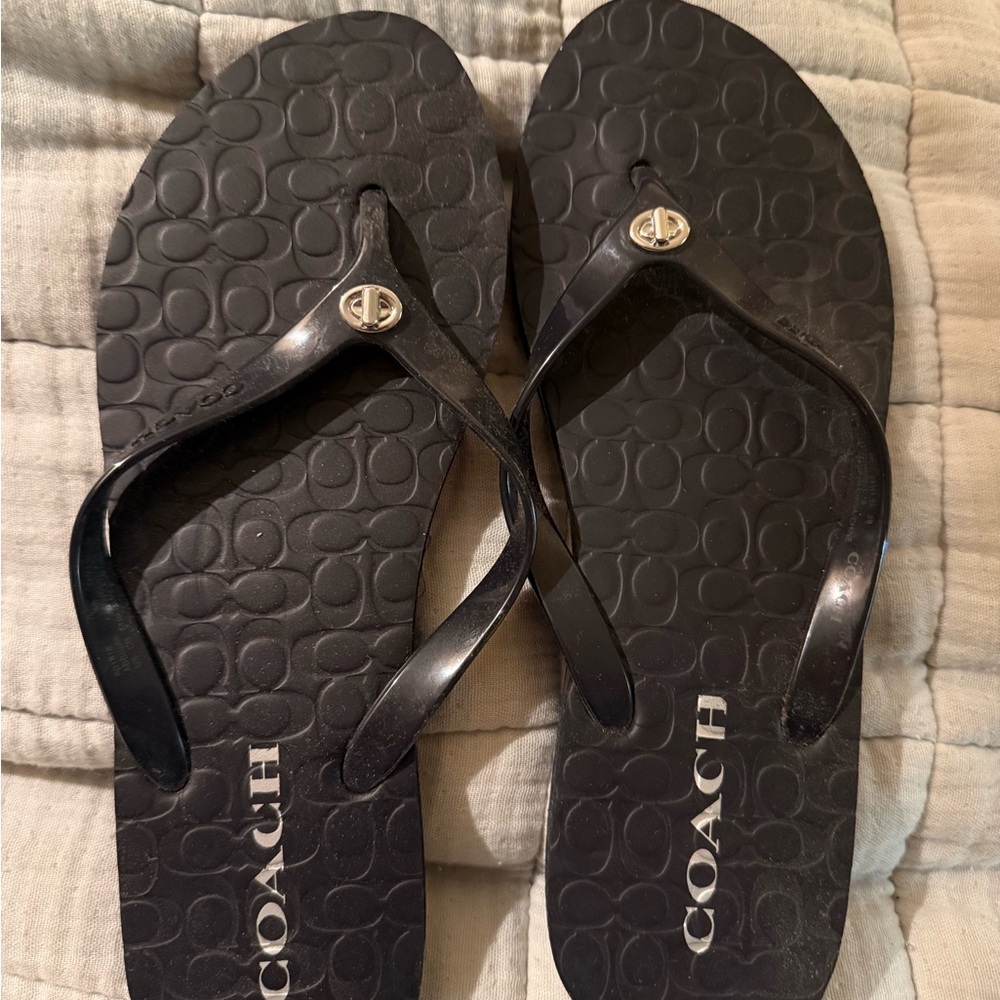 Coach Black Logo Flip Flops
